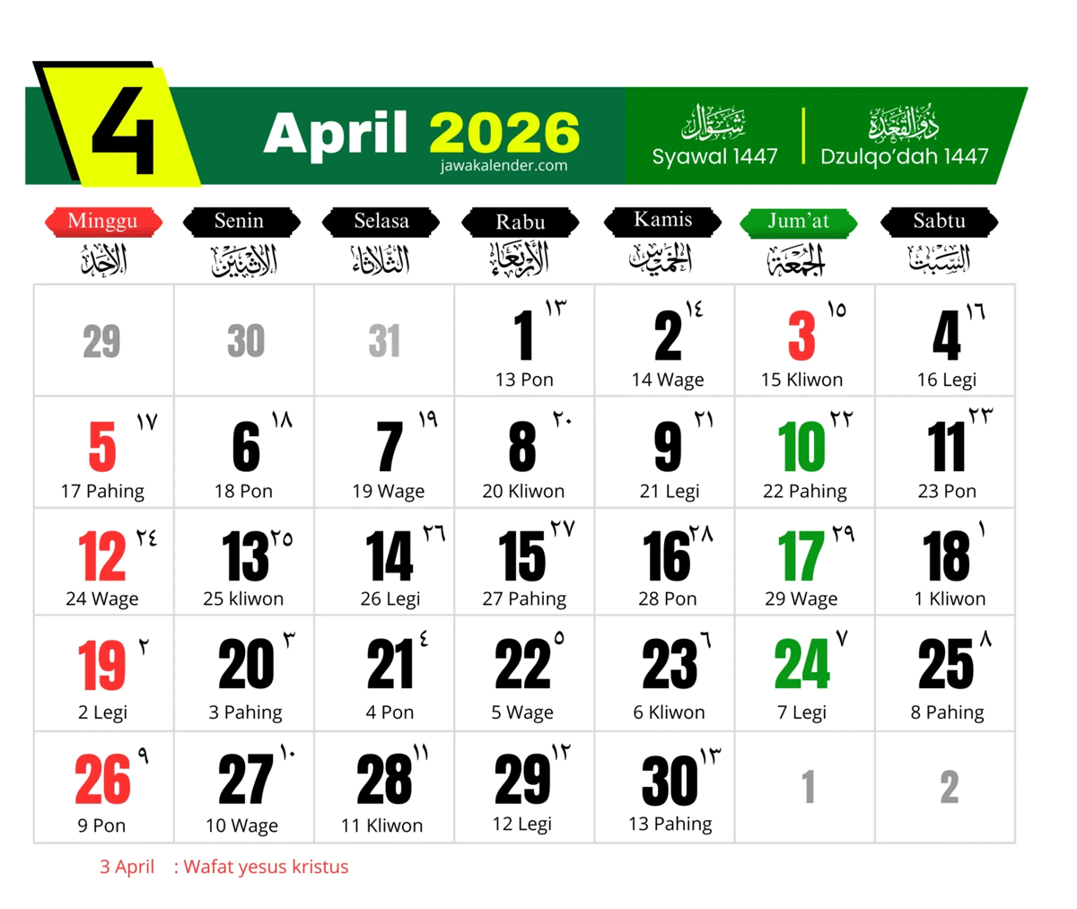 Kalender April 2026