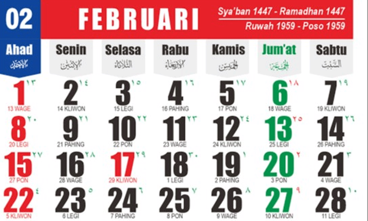 Kalender Februari 2026