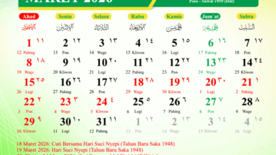 Kalender Maret 2026.