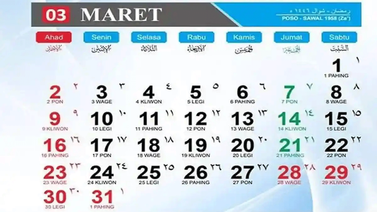 Kalender Maret 2026