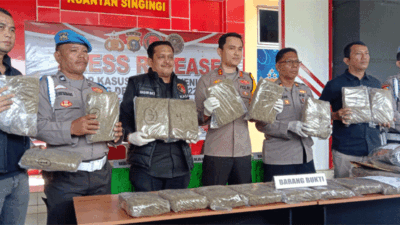 Kapolres Kuansing berikan keterangan pers terkait pengungkapan kasus ganja.