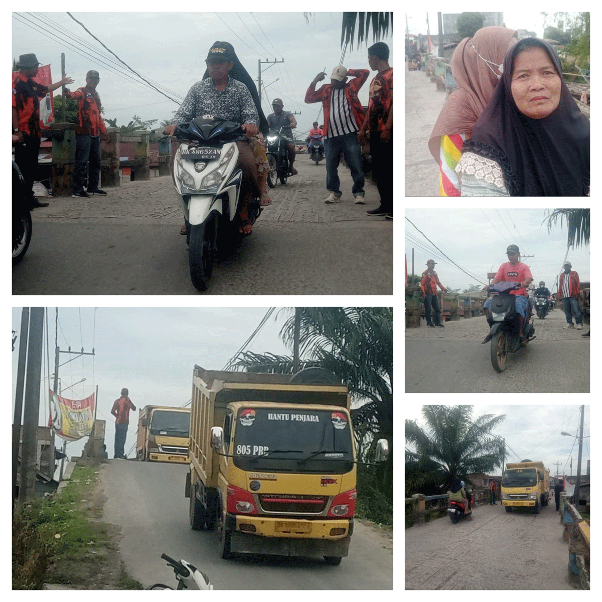 Pemuda Pancasila atur bantu pengendara untuk melintyasi jembatan dengan lancar di Jembatan Nagur