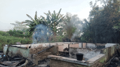 Rumah yang dibakar oknum tak dikenal di Serdang Bedagai.