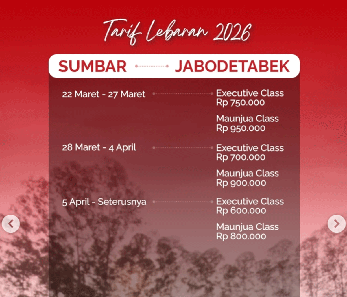 Harga tiket lebaran bus Gumarang Jaya.