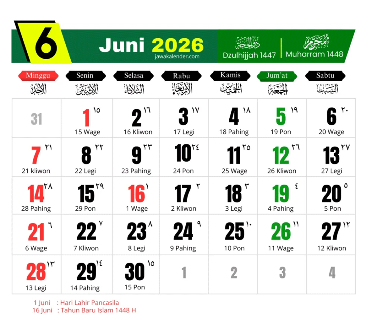 Kalender Juni 2026