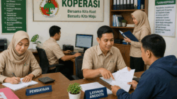 Ilustrasi aktivitas di kantor koperasi. (Konten AI)